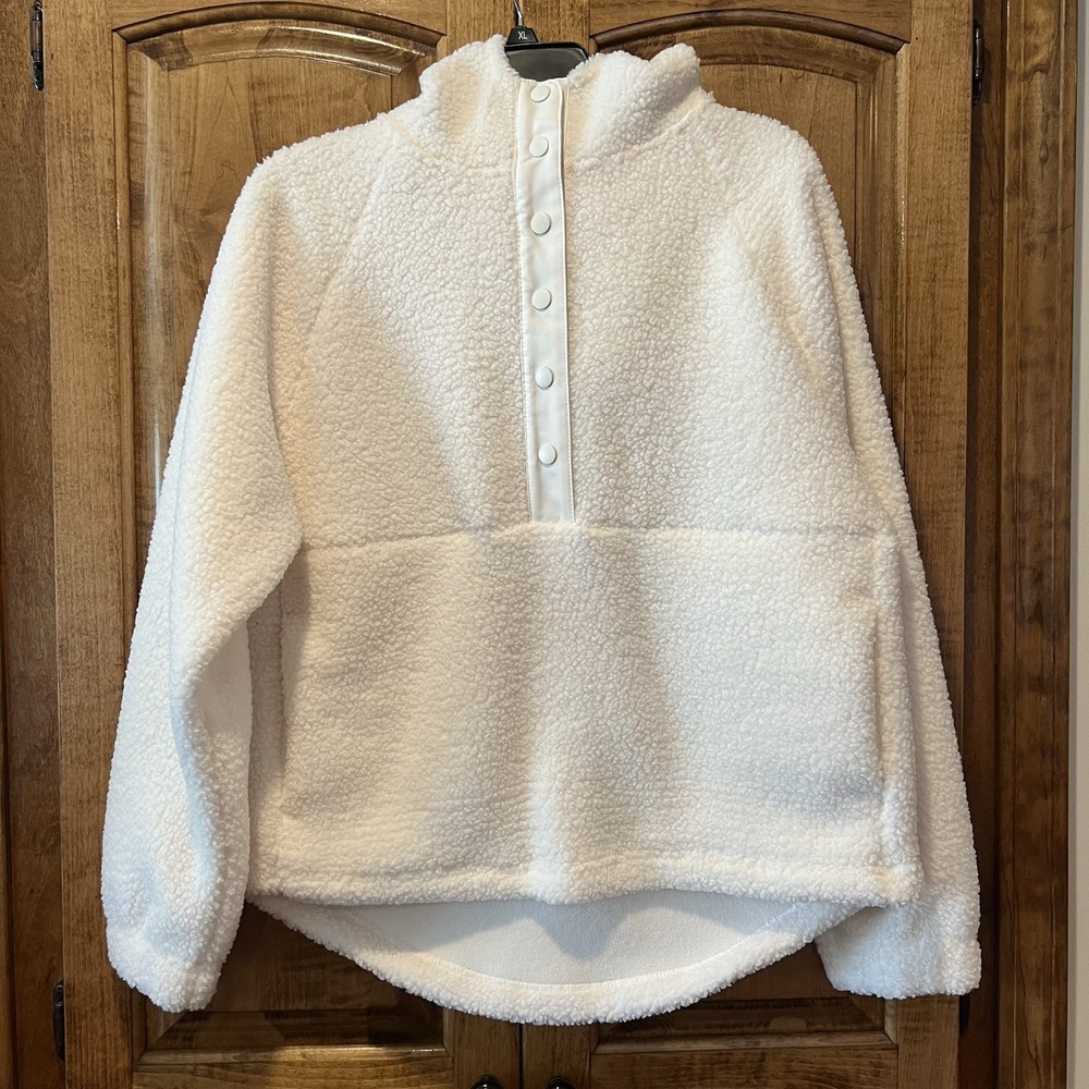 SO The Cozy Collared Hooded Pullover White Size Medium Quarter Button NWT